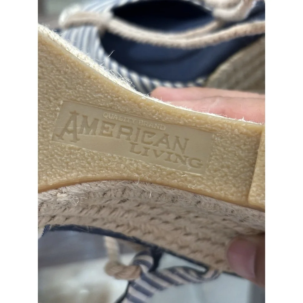 American Living Women's Striped Leather Wedge Espadrille Sandals Bow US 8.5